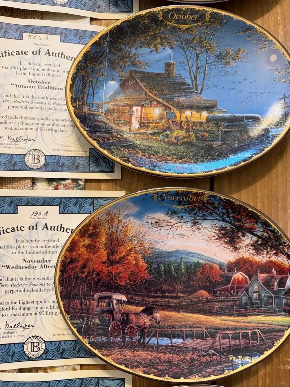 Terry Redlin Seasons to Remember Perpetual Calendar Complete 12 Plates Tiles COA
